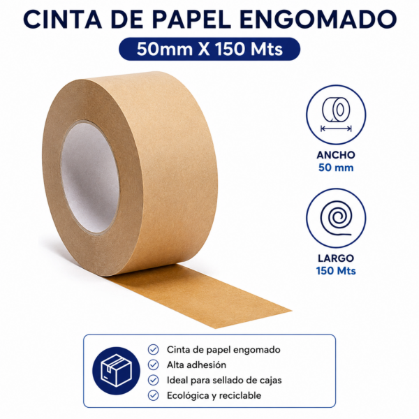 Cinta De Papel Engomado 50 mm X 150 Mts